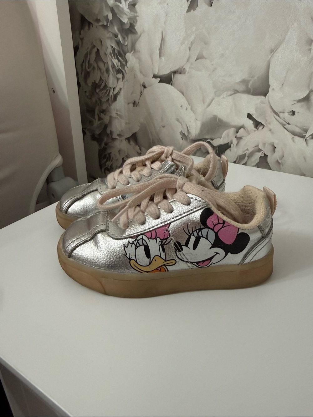 Zara Silver Kids Sneakers with Minnie & Daisy Pink Accents
